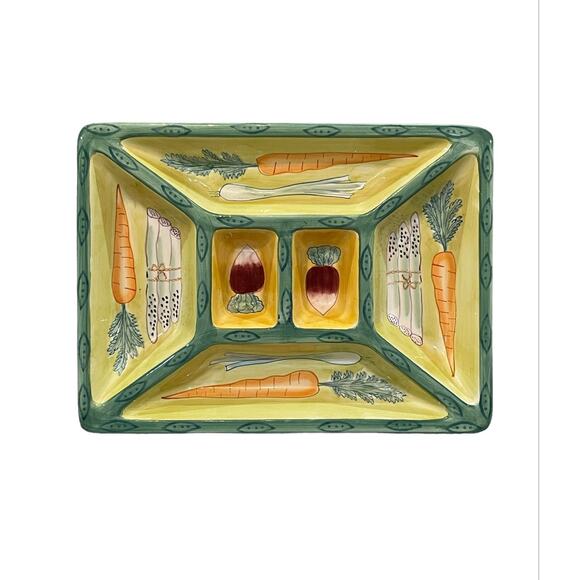 Huge & Beautiful Vintage Clay Art Vegetable Serving Tray Platter 18" x 13.5" - Picture 1 of 7